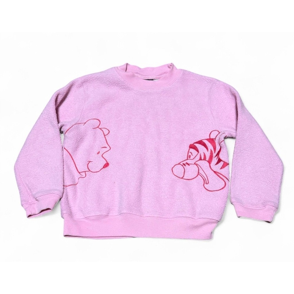 Vintage Disney Pooh & Tigger Pink Fleece Sweatshirt Girls Size 5/6 Y2K